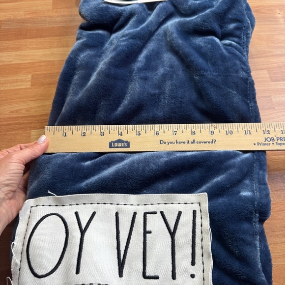 Rae Dunn oy vey! Blue velvety blanket 50x70 nwt - Picture 7 of 8